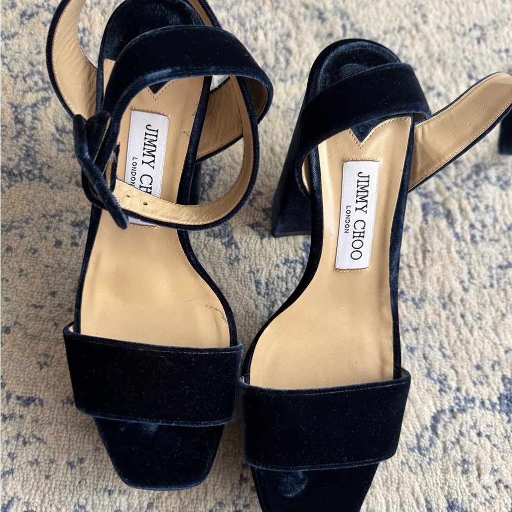 Jimmy Choo Black Heels with Ankle Strap. Worn once for 2 hours.